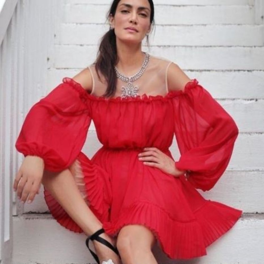 Giambattista Valli H&M Short Cold Shoulder Dress Red Size 0 EUR 32